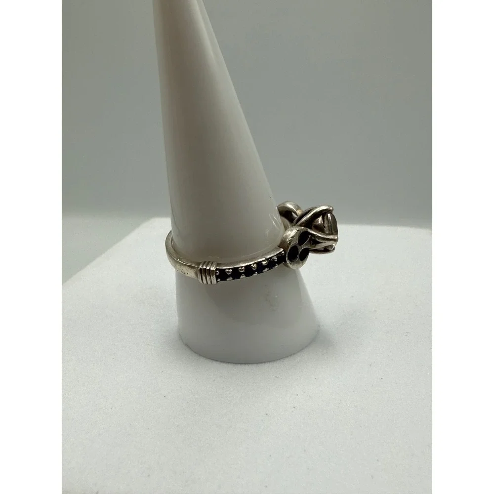 Gothic Sterling Silver Smoky Quartz Trefoil Accent Ring Size 9.5